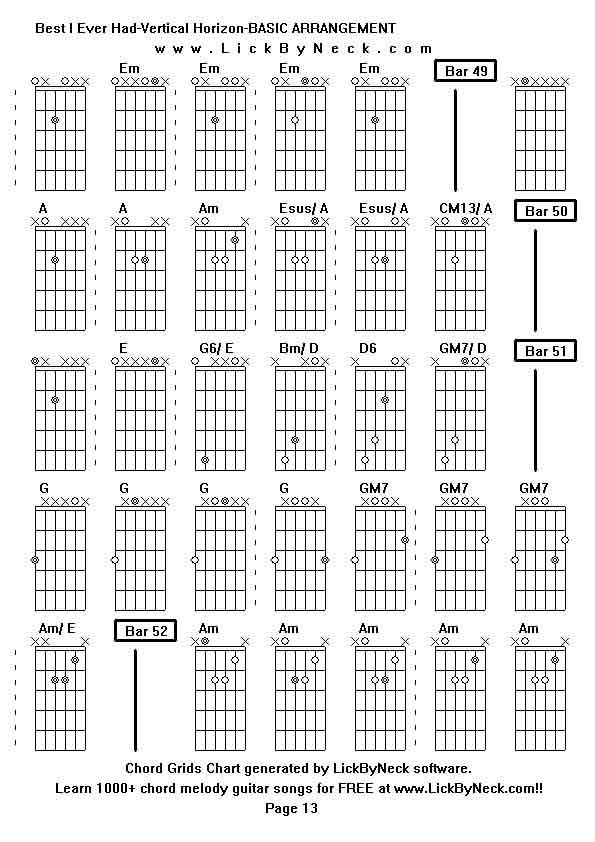 Chord Grids Chart of chord melody fingerstyle guitar song-Best I Ever Had-Vertical Horizon-BASIC ARRANGEMENT,generated by LickByNeck software.